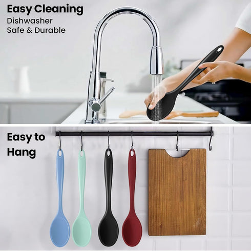 GEEKHOM Silicone Cooking Spoons, 4 Pieces 11" Heat Resistant Silicone Kitchen Utensils Set Large Serving Stirring Spoons for Non Stick Cooking, Mi...