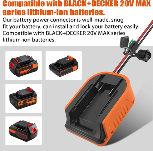 Power Wheel Adapter for Black+Decker 20V MAX Lithium Battery with Fuse&Switch?Secure Battery Adapter with 14 Gauge Wire,Good Power Convertor for D...
