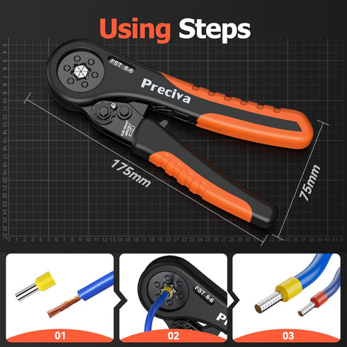 Preciva Hexagonal Ferrule Crimping Tool, AWG 28-7(0.08-10mm²) Crimper Plier Adjustable Ratcheting Wire Crimping Tool...