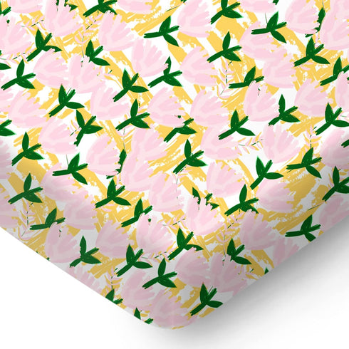 Mini Crib Sheet with Garden Flower Pattern - 100% Organic Cotton Pack n Play Fitted Sheet - Premium Pack n Play Sheets - Compatible as Graco Pack ...