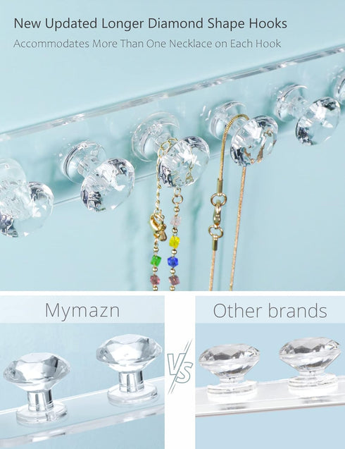 Mymazn 2 Pack Acrylic Necklaces Holder Hanging Jewelry Organizer Wall Mounted Necklace Hangers with 12 Hooks, Clear Jewelry Hangers for Necklace O...