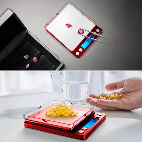 AMIR Upgraded Digital Kitchen Scale, 500g Mini Pocket Jewelry Scale, Cooking Food Scale with Back-Lit LCD Display, 2 Trays, 6 Units, Auto Off, Tar...