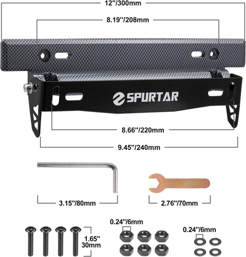 Spurtar License Plate Frames, Adjustable Front Car License Plate Holder Includes Screws and Nuts (Black)...