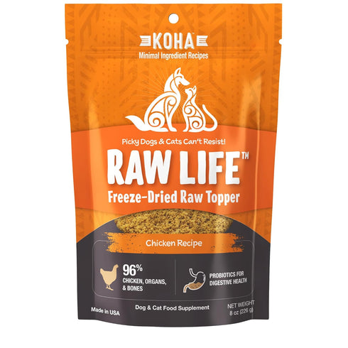 KOHA Raw Life Freeze-Dried Raw Topper Chicken, for Dogs and Cats, High Protein Meal Topper for Picky Eaters with Probiotics, 8oz Bag...