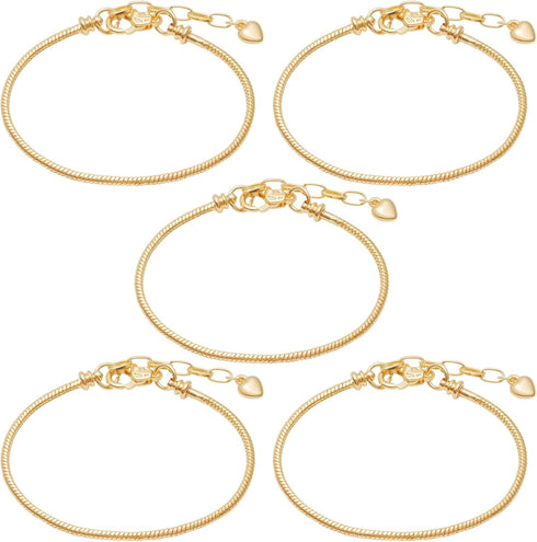 5pcs Chain Bracelets Kit Silver Plated Snake Chain with Heart Lobster European Charm Bracelet for Christmas DIY Women Jewelry Findings Bracelet Ma...