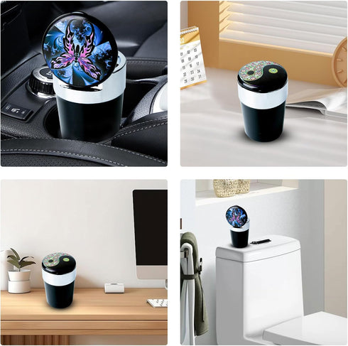Car Trash Can with Lid and Blue LED Light, Mini Auto Garbage Can Portable, Leakproof Vehicle Trash Bin, Trash Cup Smell Proof Can for Automotive C...