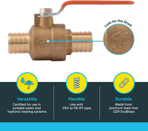 SharkBite 1 Inch Crimp Ball Valve, Brass Plumbing Fitting, PEX Pipe, PE-RT, 22463LFA...