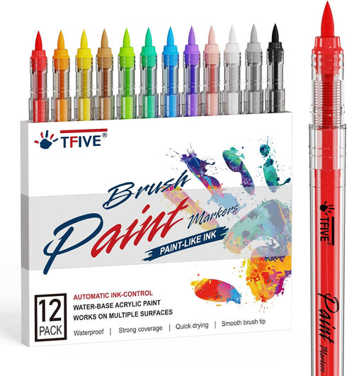 TFIVE Paint Marker Paint Pens, Acrylic Permanent Water-Based Brush Tip Marker, Quick Dry Waterproof Paint Marker Pens for Art, Drawing, Rock, Cera...