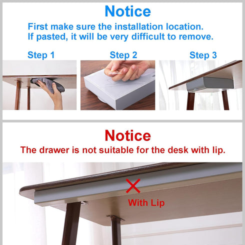 Large Under Desk Drawer Self-Adhesive Hidden Desktop Organizer, Attachable Desk Drawer Slide Out, Table Storage Tray for Pencil Pen Stationery Hom...