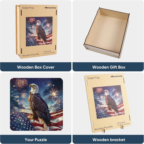 Wooden Puzzle for Adults, Eagle Flag Wooden Jigsaw Puzzles(11.2 * 11.2in-200pcs), Beautiful Wooden Puzzle with Box Birthday Gifts for Adults and K...