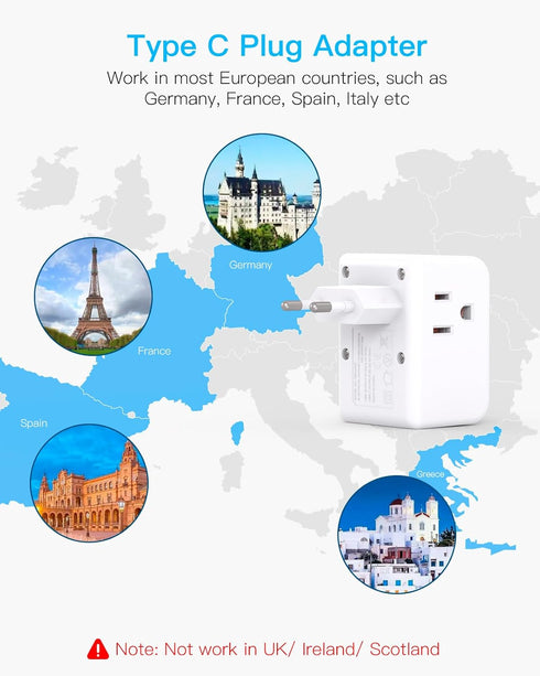 2 Pack European Travel Plug Adapter, One Beat International Power Plug Adapter with 3 Outlets 1 USBA 2 USB C, Type C Plug Adapter Travel Essential...