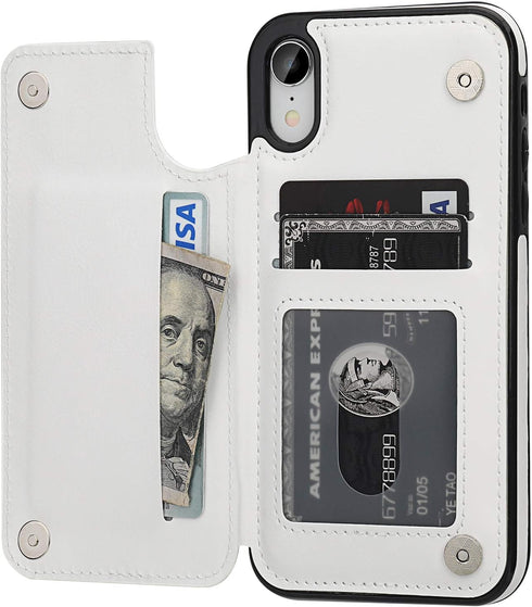 iPhone XR Wallet Case with Card Holder, Premium PU Leather Kickstand Card Slots Case,Double Magnetic Clasp and Durable Shockproof Cover for iPhone...