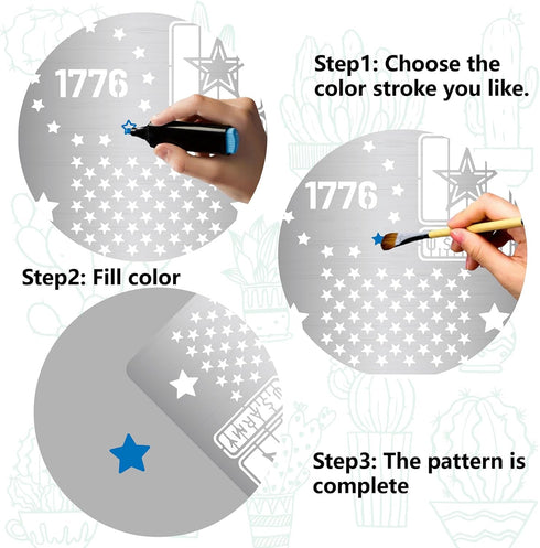 GORGECRAFT 6.3 Inch Independence Day Metal Stencils American Flag 50 Star and 13 Stars 1776 Stainless Steel USA Army Templates for Wood Burning En...