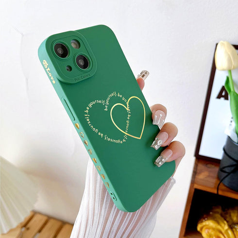 for iPhone 14 Plus Case for Women Girls Cute, Gold Plated Letter Double Heart Case Soft Shockproof, Full Camera Lens Protective Phone Cases for iP...