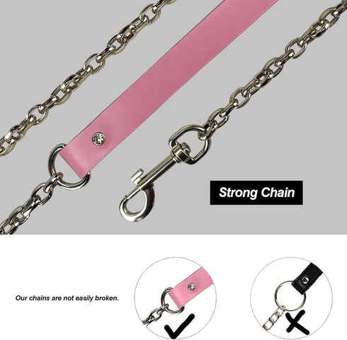 Gothic Leather Choker Collar, PU leather Fur Lined Collars Necklace with Long and Durable Detachable Leash Chain Pet Collars, Pink...