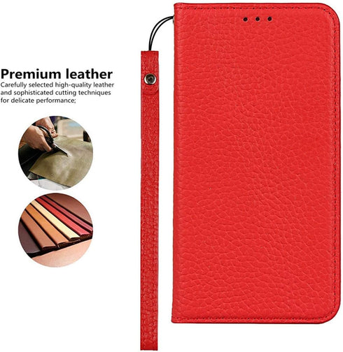 iCoverCase Genuine Leather Wallet Case Compatible with iPhone 6s Plus/6 Plus - Wrist Strap, Card Holder, Magnetic Closure, Kickstand Flip Cover (R...