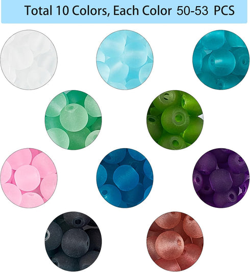 PH PandaHall 500pcs 6mm Frosted Glass Bead 10 Color Transparent Frosted Crystal Beads Matte Loose Spacer Beads for Necklace, Bracelet, Earring Jew...