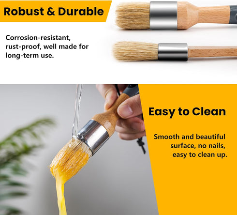YiBaiBrush-Wax and Chalk Paint Brush, 2 Pack Wax Brushes and Chalk Paint for Furniture DIY Art Crafts, Natural Bristle Round Oval Chalk Paint Brus...