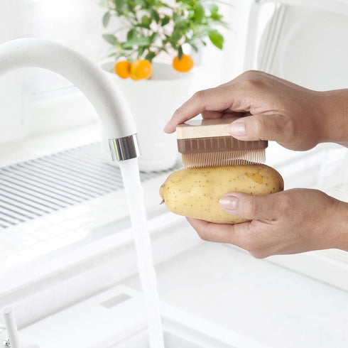 HIC Kitchen Potato Brush and Vegetable Scrubber, Dual-Textured Bristles...