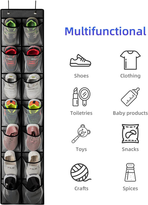 KEEPJOY Over the Door Shoe Organizer, Hanging Shoe Organizer with 4 Hooks,Door Shoe Holder with 14 Mesh Deep Pockets Closet Door Shoe Storage Bag ...