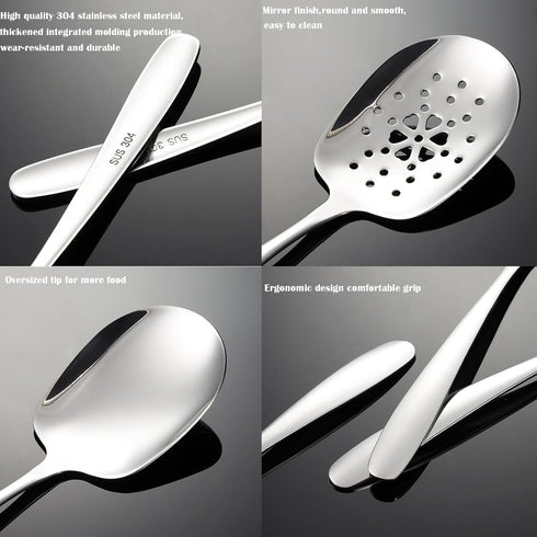 X-Large Serving Spoons Set, 9.8 Inch Slotted Spoon and Serving Spoon, 18/8 Stainless Steel Cooking Spoon, Mixing Spoon, Buffet Serving Utensils, P...