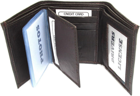 Mens Chocolate Brown Leather Wallet Lamb Trifold 731B...