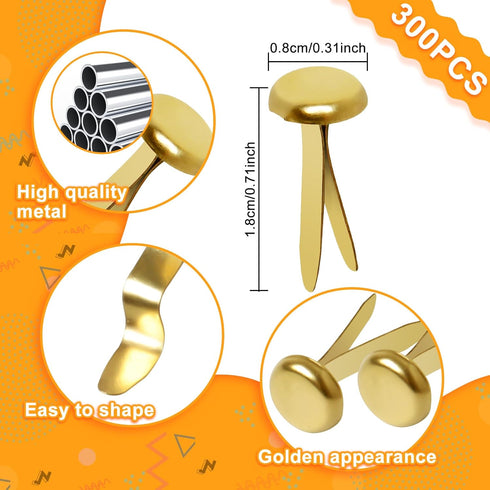 Paper Fasteners,Medium 3/4-Inch Brass Plated Scrapbooking Brads Round Metal Brads for Crafts Making DIY,300 Pack...