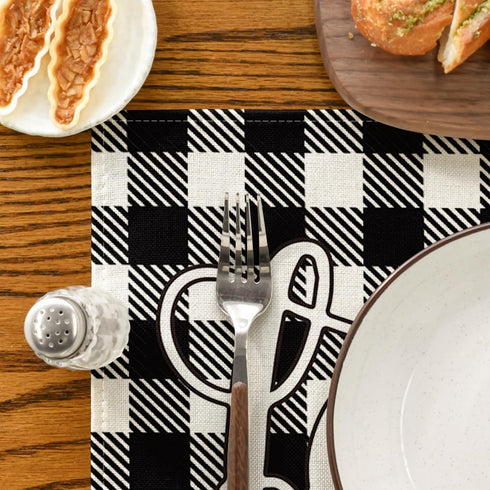 Artoid Mode Love Family Together Home Buffalo Plaid Placemats for Dining Table, 12 x 18 Inch Holiday Vintage Thanksgiving Washable Table Mat Set o...