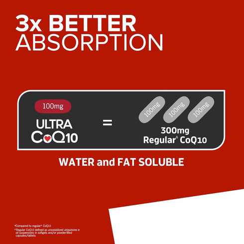 Qunol Ultra CoQ10 100mg Softgels- 3x Better Absorption, Antioxidant for Heart Health & Energy Production, Coenzyme Q10 Vitamins and Supplements, 3...