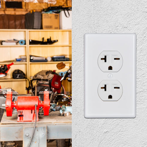 Duplex Electrical Receptacle Outlets, 20Amp 250V Wall Outlet Straight Blade Receptacle, 2 Pole 3 Wire, 20A 250V Outlet, 6-20R/6-15R, White, 1-Pack...