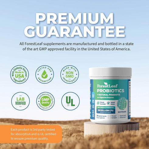 ForestLeaf Clinically Studied Probiotics 100 Billion CFU, 26 Strains with Organic Prebiotic Blend & Digestive Enzymes - Probiotic Prebiotic for Me...