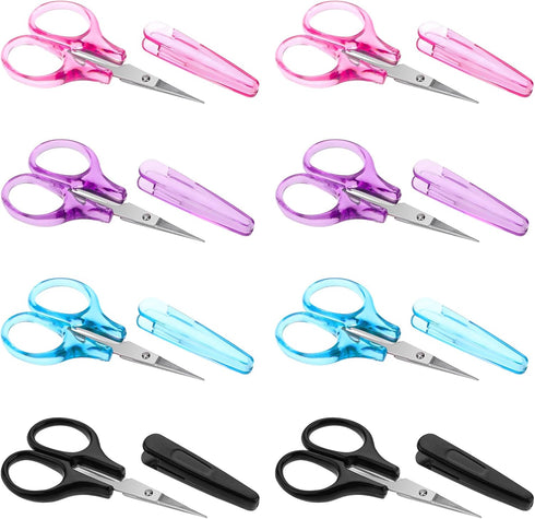 8Pcs Scissors for Crafting Stainless Steel Scissors with Protective Cover Mini Detail Craft Scissors Straight Fine Tips Design for Crafting Facial...