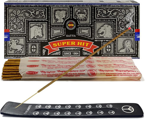 TRUMIRI Incense Stick Holder Bundle with Satya Super Hit 100g Incense Sticks - Pack of 1 (Approx 100 Sticks)...