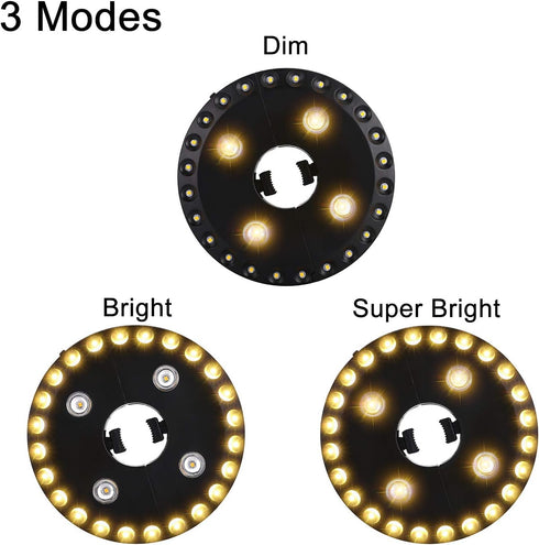Warm White Patio Umbrella Light 3 Brightness Modes Cordless 28 LED Lights at 200 lumens 4 x AA Battery Operated,Umbrella Pole Light for Patio Umbr...