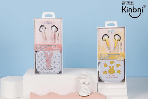 QearFun Bunny Earbuds for Kids, Kawakii Wired Earbud & in-Ear Headphones Gift for School Girls and Boys with Microphone and Lovely Earphones Stora...