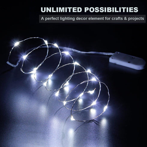 YKB 12 PCS White Fairy Lights LED String Lights Battery Powered, 20 Micro LEDs on 3.3ft/1m Silvery Copper Wire, Battery Operated String Lights by ...