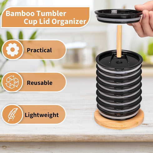 2 Pcs Tumbler Lid Organizers, Bamboo Tumbler Lid Holder, Storage for Up to 20 Lids, Tumbler Lid Storage for Kitchen Cabinets and Countertops?Suita...