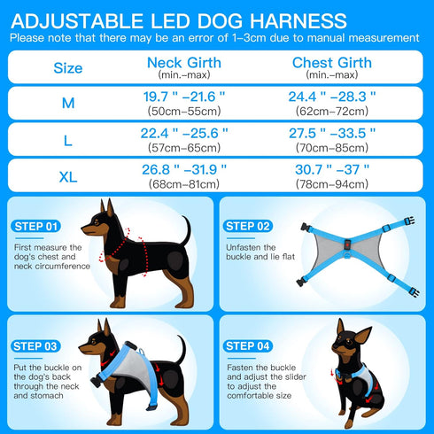 Light Up Dog Harness, Reflective Led Dog Harness Glow-in-The-Dark for Night Walking, USB Rechargeable Lighted Dog Safety Vest for Medium Dogs, Adj...