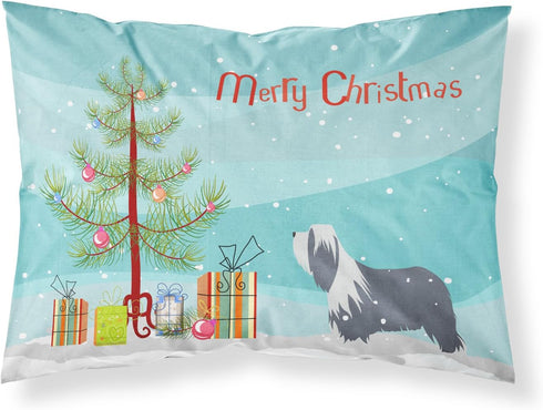 Caroline's Treasures BB2935PILLOWCASE Bearded Collie Dog Merry Christmas Tree Fabric Standard Pillowcase Lightweight Super Soft Easy Care Decorati...