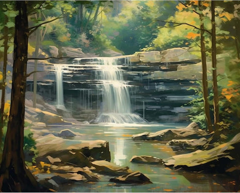 Paint by Number Kits 16 x 20 inch Canvas Streams DIY Oil Painting for Kids, Students, Beginner with Brushes & Acrylic Pigment - Mountains Waterfal...