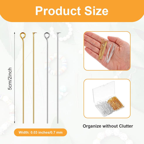 600 Pieces Eye Pins 2 Inch Jewelry Making Head pins, Flat Head Pins Open Eye Pins Ball Headpins for Craft Earrings Bracelet Making Jewelry Making ...