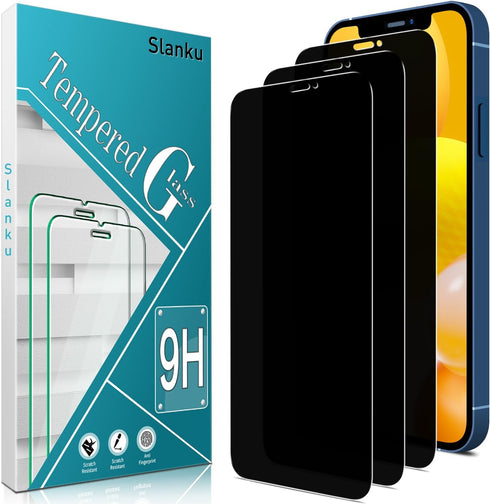 Slanku [3 Pack Privacy Screen Protector for iPhone 12, 12 Pro Tempered Glass Film, Anti-Spy, Full Coverage, Case Friendly...