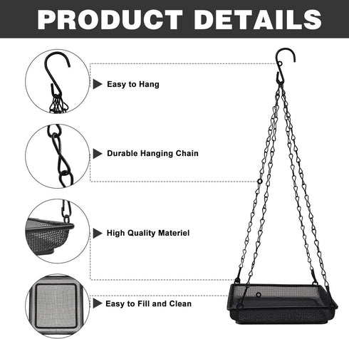 MIXXIDEA Hanging Bird Feeder Tray Metal Mesh Platform Seed Feeder with Durable Chains for Outdoors Garden Great for Attracting Birds (1 Pack)...