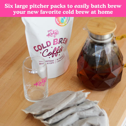 Drink Katy’s Cold Brew Coffee Packs, 6 Large Ready-to-Brew Pitcher Packets, No More Messy Cold Brew, Smooth & Delicious Dark Roast Brazilian Craft...