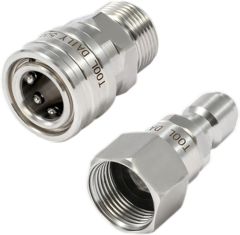 Tool Daily Pressure Washer Adapter Set with Swivel, M22 14mm to 3/8" Quick Connect, Stainless Steel Quick Disconnect Swivel for Power Washer Hose,...