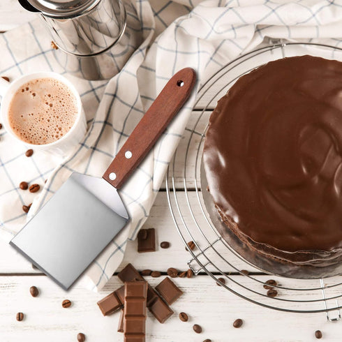 Newtay 2 Pieces Small Brownie Cookie Spatula Metal Stainless Steel Spatula with Wooden Handle for Kitchen Cooking Chef Baking Scraper Turner, 2.5 ...