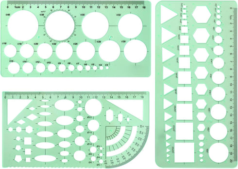 3 PCS Circle Template, Circle Drawing Tool, Circle Stencil, Ruler Circle Template for Drawing, Clear Green Geometric Drawings Templates Rulers for...
