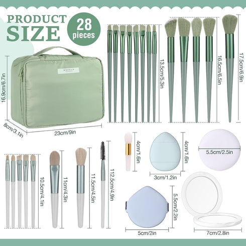 28 Pcs Women Makeup Set Makeup Bag with Makeup Brushes Premium Synthetic Brush and Mirror for Women Travel Reusable Cosmetic(Sage Green)...