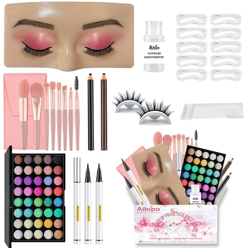 Makeup Practice Face Board, Reusable Silicone Makeup Mannequin Face with Makeup Practice Kit for Makeup Students and Beginners, Come with Makeup B...