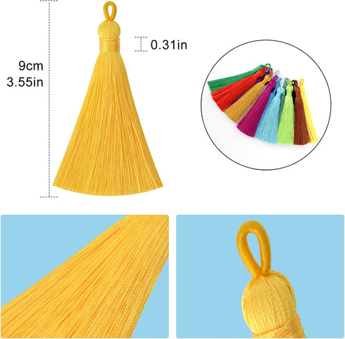 Tassels for Jewelry Making,3.55'' Multi-Color Handmade Imitation Silk Tassels with Hanging Loop for Bookmark Bracelets Earrings Acrylic Key Chain ...